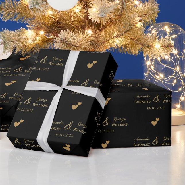 Hochzeit Goldene Herzblüte und Bräuche, schwarz Geschenkpapier (Feiertage)