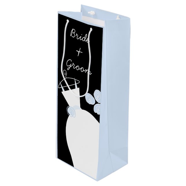 Hochzeit Gown Blue Bride Groom Black Pastellwein Geschenktüte Für Weinflaschen (Vorderseite Schrägansicht)