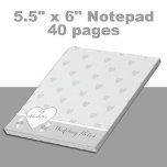 Hochzeit grau mit den Herzen der Liebe Notizblock<br><div class="desc">Personalisieren Sie dieses Notizblock mit einem Namen,  damit die Braut für ihre Hochzeitsnotizen ist. In Grau,  Silber und Weiß dekoriert,  mit Herzen.</div>