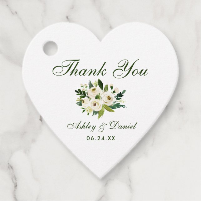 Hochzeit Green Floral Gold Vielen Dank Herz Geschenkanhänger (Vorderseite)
