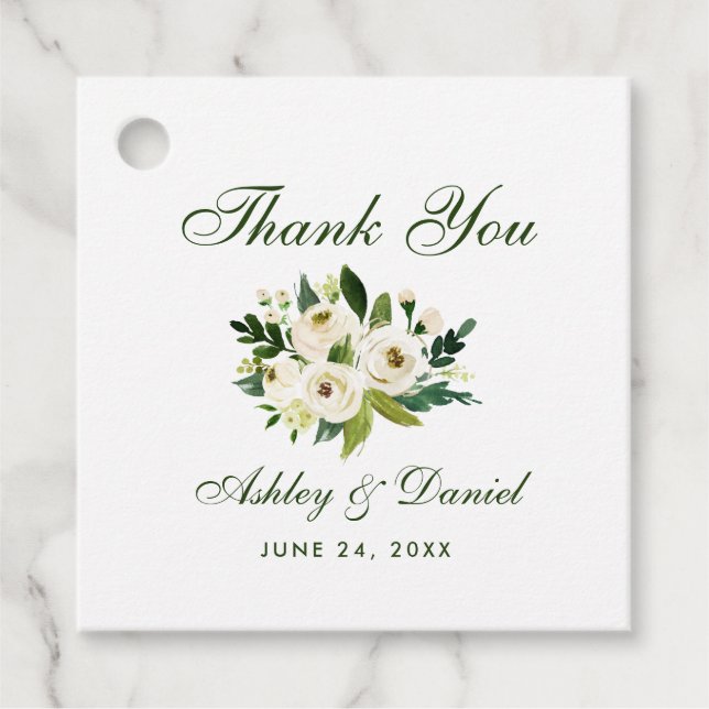 Hochzeit Grün Weiße Blüte Gold Vielen Dank Geschenkanhänger (Vorderseite)