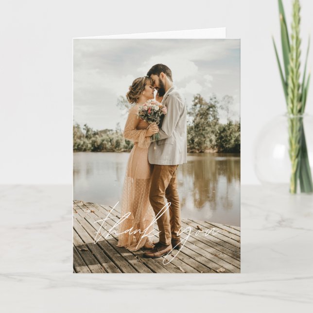 Hochzeit handschriftlich Vielen Dank Foto Elegant Dankeskarte (Vorderseite)