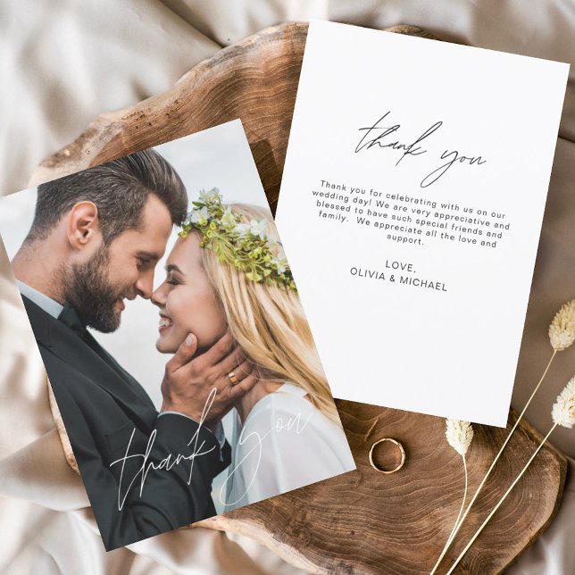Hochzeit handschriftlich Vielen Dank Foto Elegant Dankeskarte (Von Creator hochgeladen)