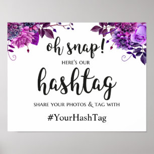 Hochzeit Hashtag-Schild. Lila Instagram-Plakat Poster