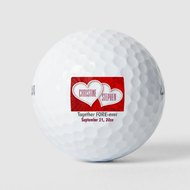 Hochzeit Herz zwei miteinander verbundene doppelte Golfball (Vorderseite)