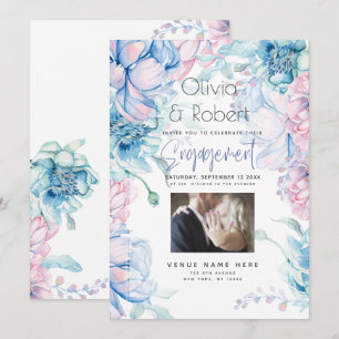 Hochzeit   Himmelblaue und Kaugummi-Rosa Pfingstro Einladung