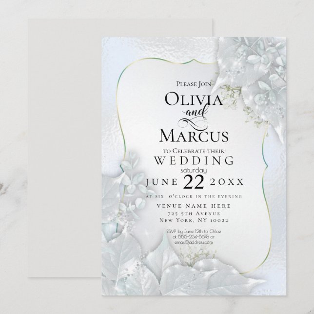 HOCHZEIT | Icy Blue Pearl Shimmer Einladung (Vorne/Hinten)
