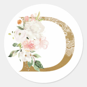 Hochzeit im Frühjahr MONOGRAM D Runder Aufkleber