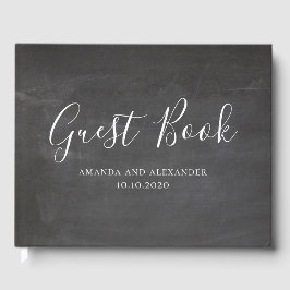 Hochzeit im Halbpension. Einfache Tafel. Modernes Gästebuch
