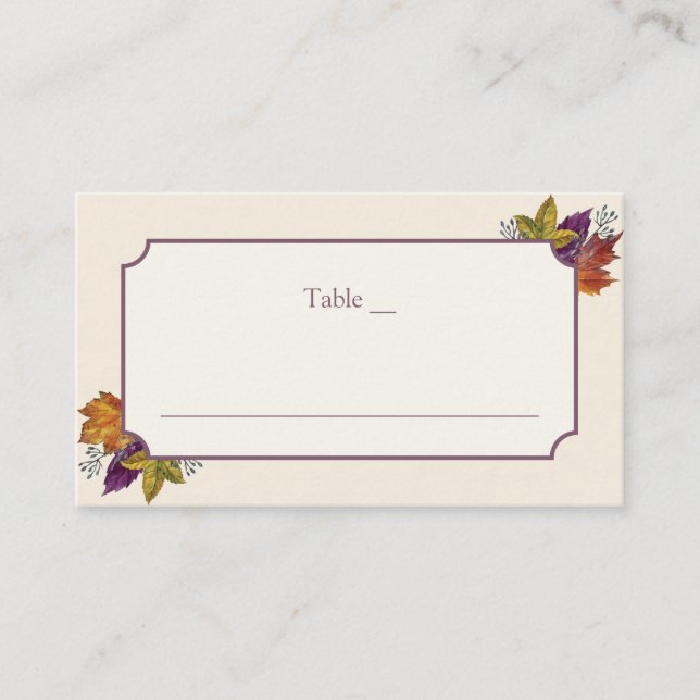 Hochzeit im Herbst Aquarellfoliage-Blätter Platzkarte (Vorderseite)