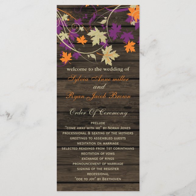 Hochzeit im Herbst aus Barnwood-Pflaume Programm (Vorderseite)