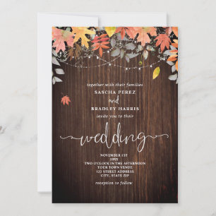 Hochzeit im Herbst aus Holzblättern Blätter String Einladung