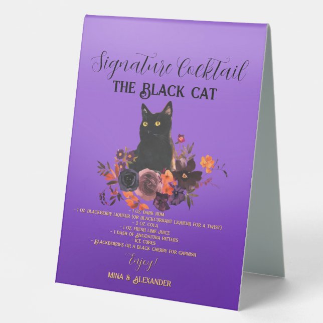 Hochzeit im Herbst Black Cat Signature Cocktail Tischaufsteller (Vorderseite)