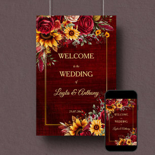Hochzeit im Herbst Bordeaux Rose Sonnenblumen will Poster