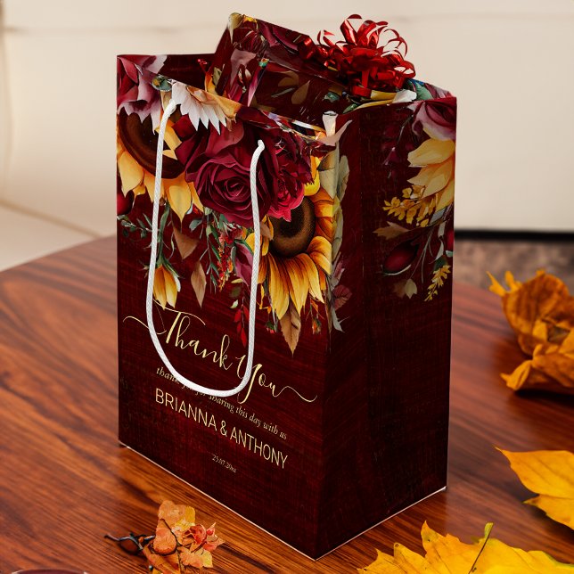 Hochzeit im Herbst Bordeaux Rose Sonnenblumen zu G Mittlere Geschenktüte (Fall wedding burgundy roses sunflowers favor medium gift bag wedding welcome bag wedding gifts)