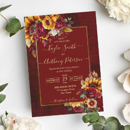Hochzeit im Herbst bordeauxfarbene Rose Gelbe Sonn Einladung