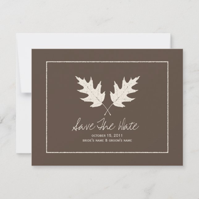 Hochzeit im Herbst Brown Save the Date Eichenfrüch (Vorderseite)