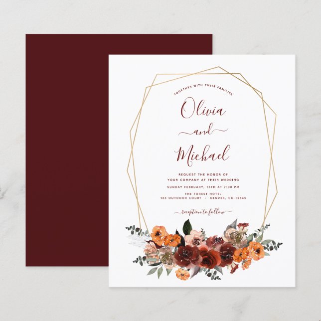 Hochzeit im Herbst Burgund Eukalyptus Floral (Vorne/Hinten)