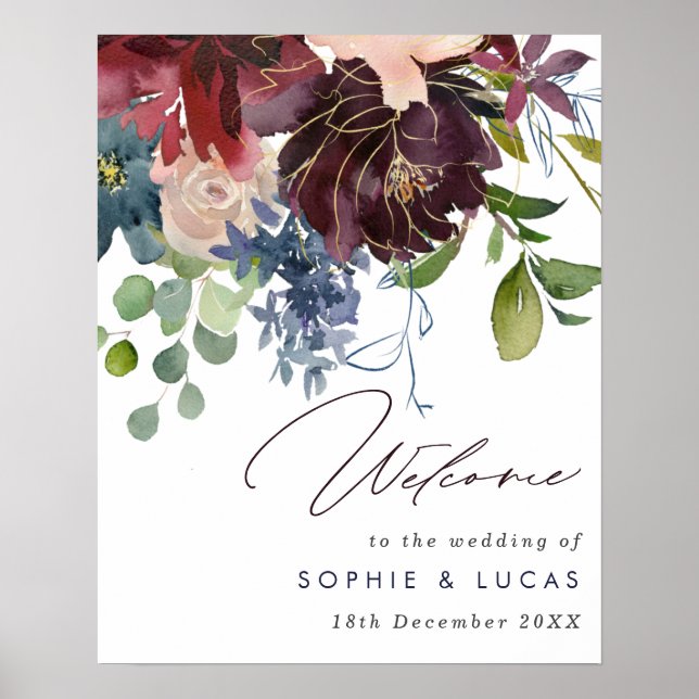 Hochzeit im Herbst Burgund & Navy Poster (Vorne)