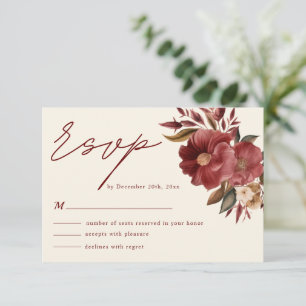 Hochzeit im Herbst Burgund Rot und Rosa Rosa RSVP Karte