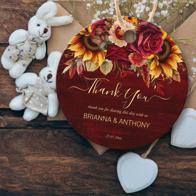 Hochzeit im Herbst burgundy Rose Sonnenblumen viel Geschenkanhänger (Von Creator hochgeladen)