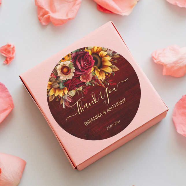 Hochzeit im Herbst burgundy Rose Sonnenblumen viel Runder Aufkleber (Von Creator hochgeladen)