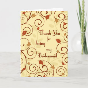 Hochzeit im Herbst Danke Bridesmaid Card