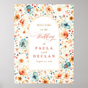 Hochzeit im Herbst der Aquarellfarben Begrüßungsze Poster