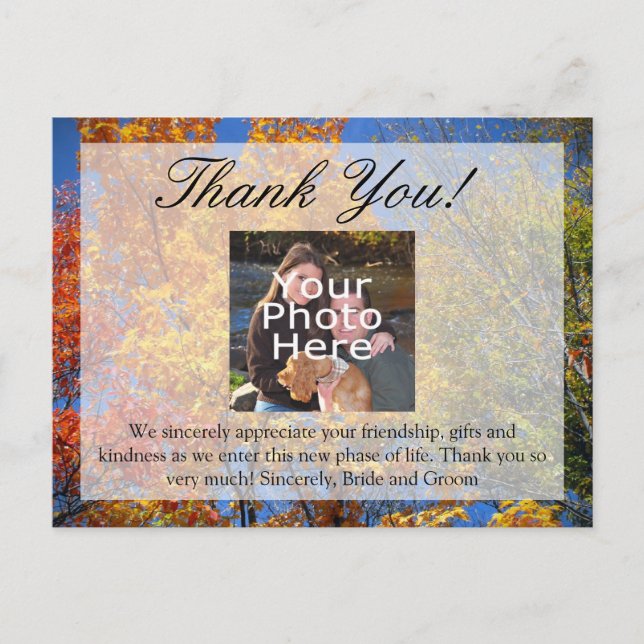 Hochzeit im Herbst der farbenfrohen Herbstbäume/Da Postkarte (Vorderseite)