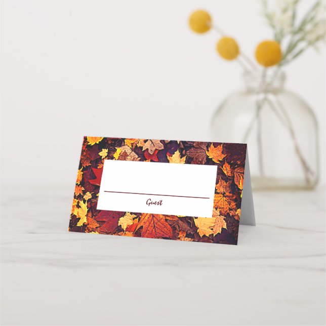 Hochzeit im Herbst der Herbstverläufe Platzkarte (Vorderseite)
