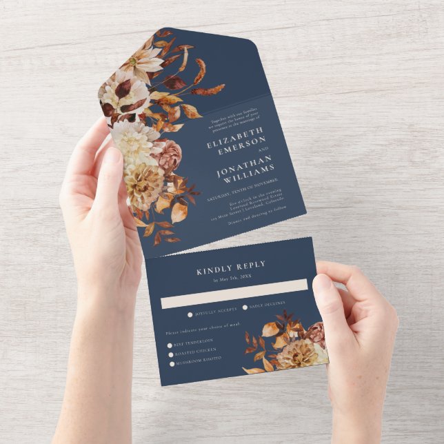 Hochzeit im Herbst der Marine All In One Einladung (Abreißen)