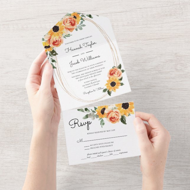 Hochzeit im Herbst der Sonnenblumen-Rose All In One Einladung (Abreißen)