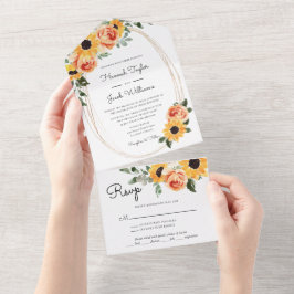 Hochzeit im Herbst der Sonnenblumen-Rose All In One Einladung