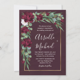 Hochzeit im Herbst der Wasserfarben Burgund und Go Einladung