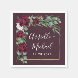 Hochzeit im Herbst der Wasserfarben Burgund und Go Serviette