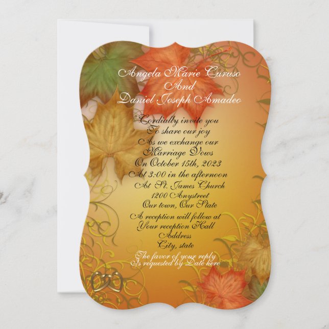 Hochzeit im Herbst Einladung Herbstblätter (Vorderseite)
