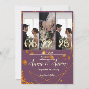Hochzeit im Herbst Einladung mit Fotos Kupfer
