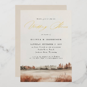 Hochzeit im Herbst Elegante Landschaft Dusche Paar Folieneinladung