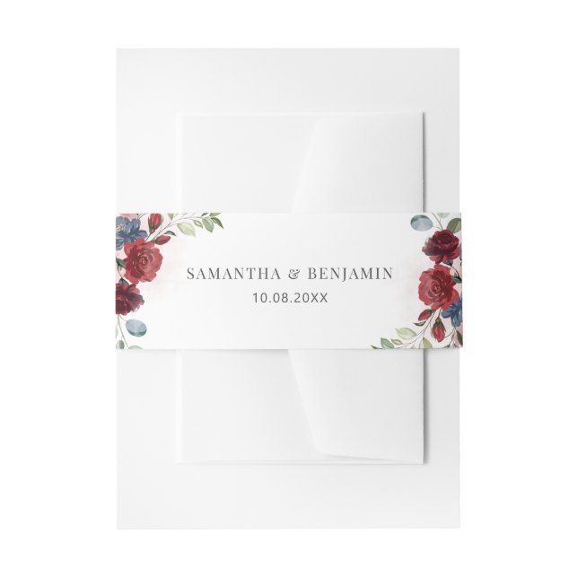 Hochzeit im Herbst Floral Burgundy Einladungsbanderole (Vorderseite Beispiel)