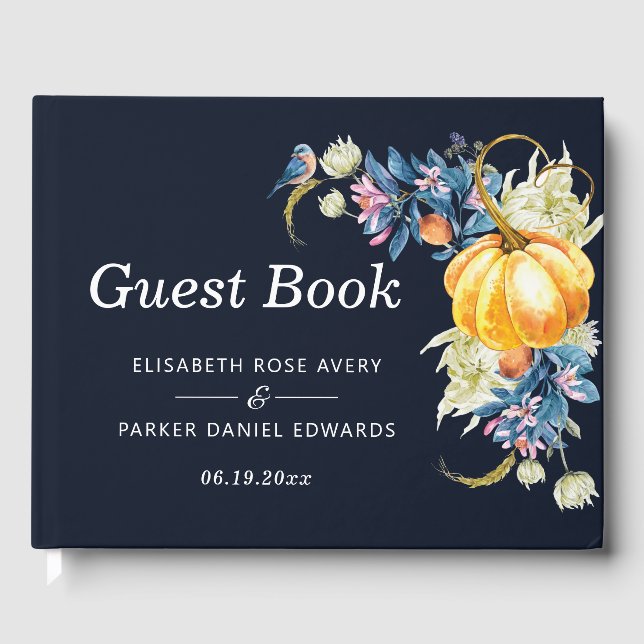 Hochzeit im Herbst Floral Pumpkin Gästebuch (Vorderseite)