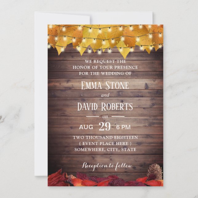 Hochzeit im Herbst für das Herbstlicht Einladung (Vorderseite)