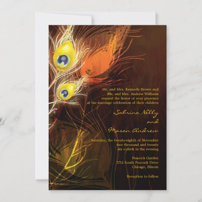 Hochzeit im Herbst für die Flamme des Goldenen Pfa Einladung (Vorderseite)