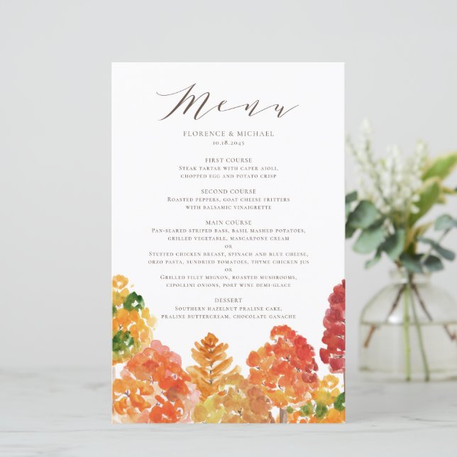 Hochzeit im Herbst für die Watercolor Autumn Woodl (Stehend Vorderseite)
