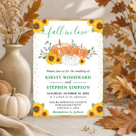 Hochzeit im Herbst für grüne und goldblütige Pumpk Einladung