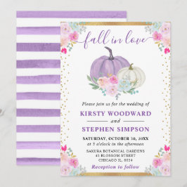 Hochzeit im Herbst für lila und weiße Blumenpumpen Einladung