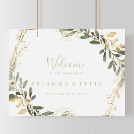 Hochzeit im Herbst Geometric Gold Greenery Willkom Poster