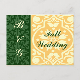 Hochzeit im Herbst Green Tan Monogram Custom Postc Postkarte