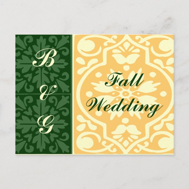 Hochzeit im Herbst Green Tan Monogram Custom Postc Postkarte (Vorderseite)
