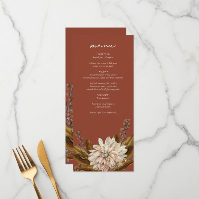 Hochzeit im Herbst Herbst Flora und Fauna Menükarte (Vorderseite/Rückseite Beispiel)