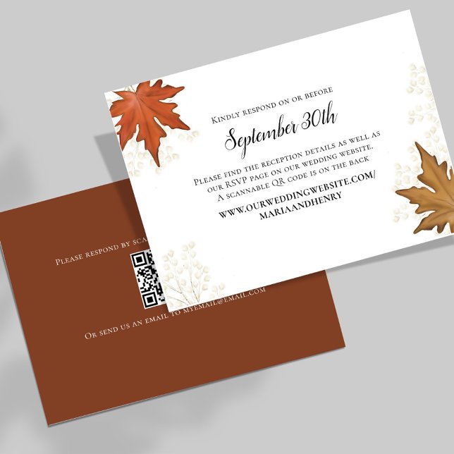 Hochzeit im Herbst Herbst lässt UAWG QR-Code RSVP Karte (Elegant watercolor fall autumn leaves wedding response card. )